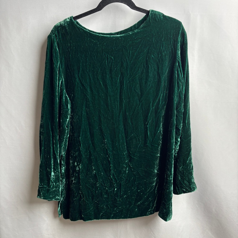 VTG Emerald Green Silk Rayon Velvet Long Sleeve Top 14 Ren Faire Castle Core